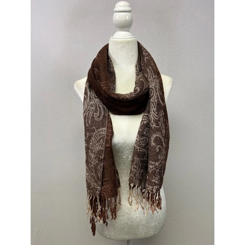 Boho Dark Academia PS Womens OS Brown Paisley Pashmina Shawl Scarf Wrap